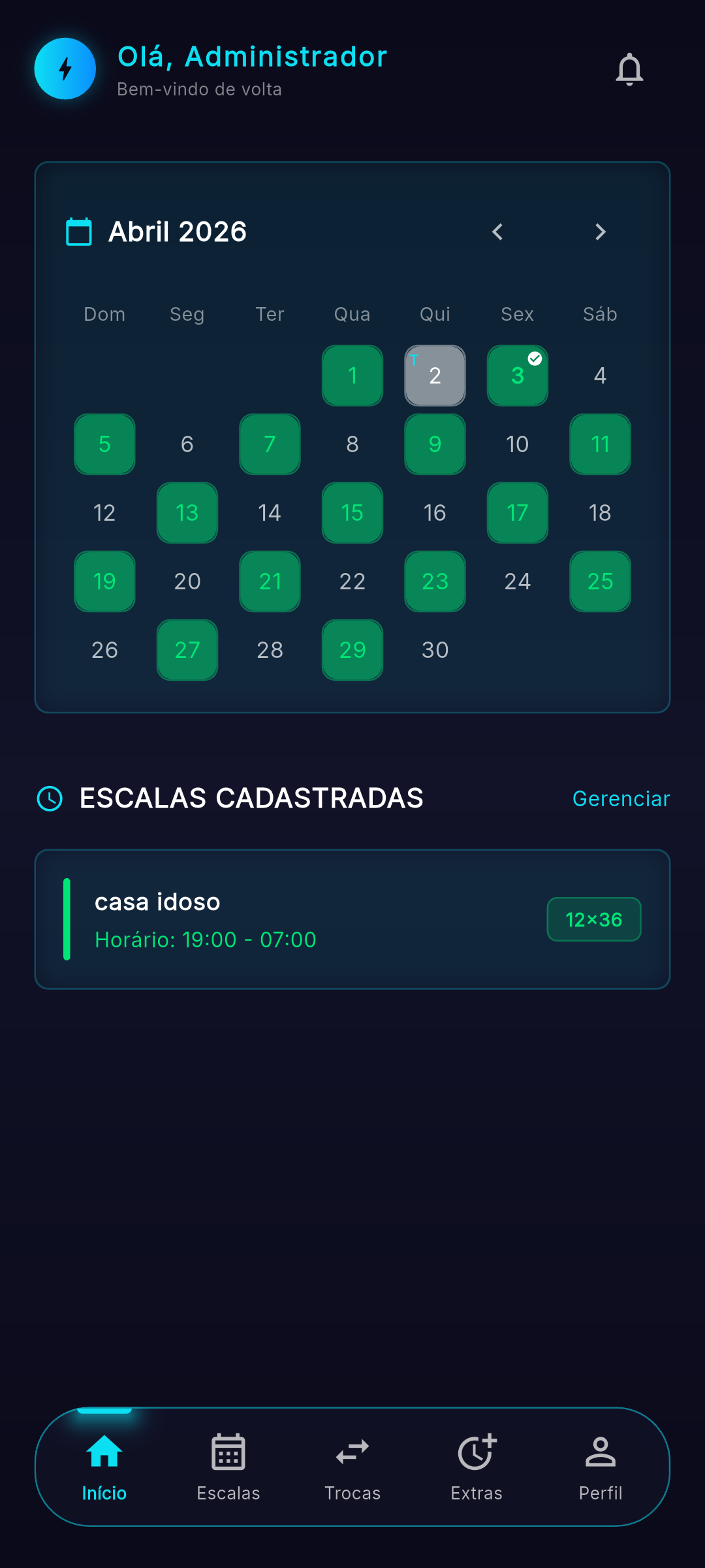 Tela Calendário